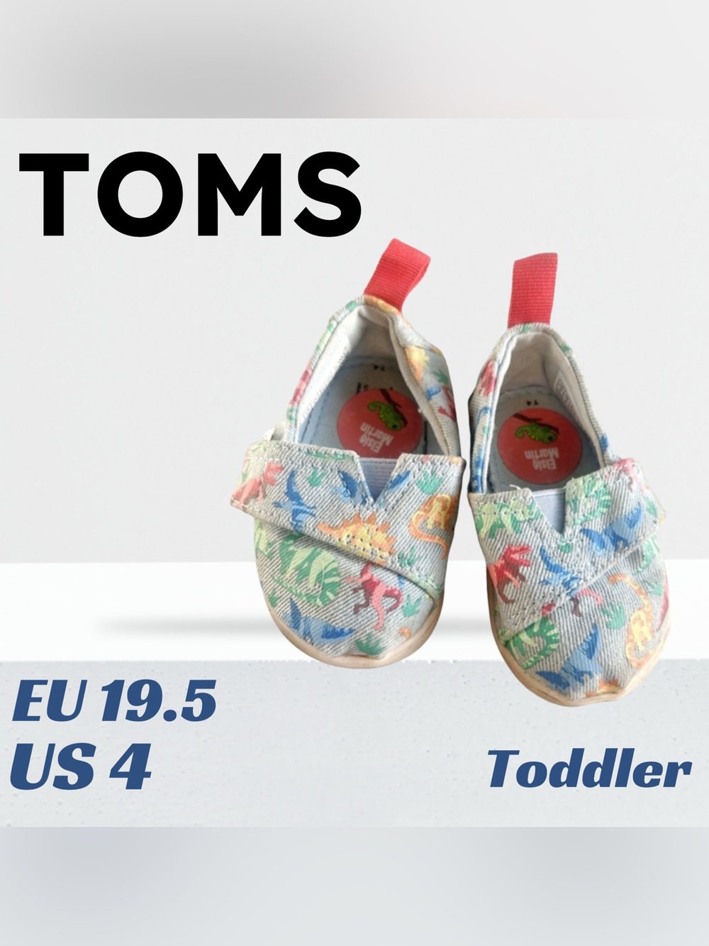 🇺🇸👍GUC TOMS | US 4 | Alpargata Unisex Velcro Dino canvas slip on toddler shoes
